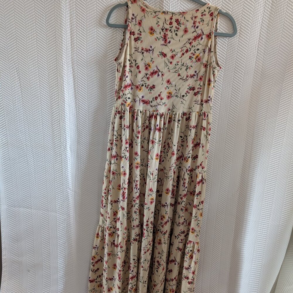 Jessica Simpson Floral Ribbed Maxi Dress V-Neck Sleeveless Medium Cottagecore - Picture 11 of 12